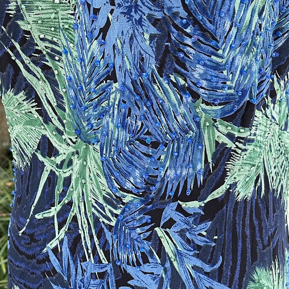 Vintage Eva Blue Y2K Tropical Beaded Midi Dress - Picture 3 of 5